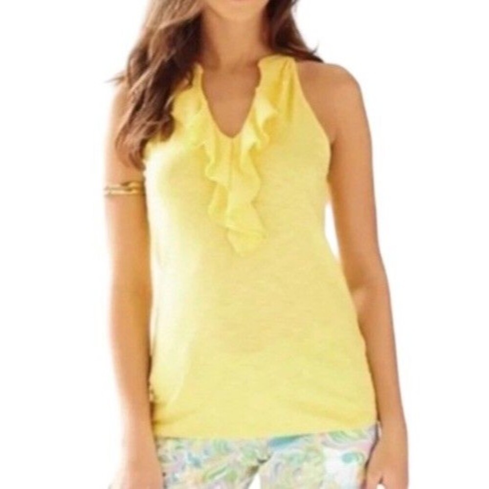 Lilly Pulitzer Size XS Cleo Ruffle V-Neck Tank Top Yellow
